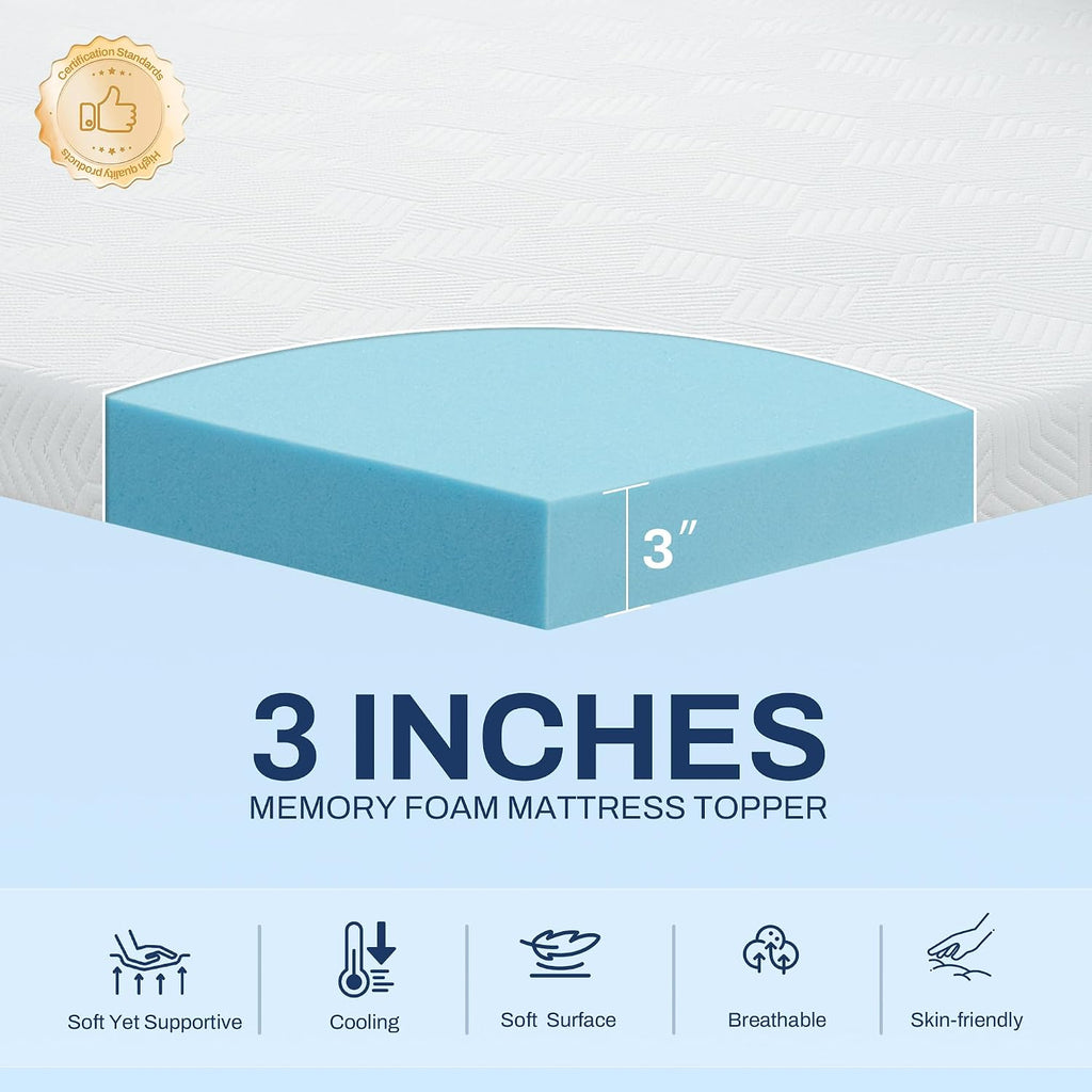 3 Inch Queen Gel Memory Foam Mattress Topper
